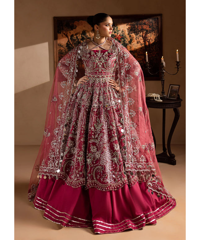Nayaab | Magenta Embroidered Hand Embellished Pishwas Lehenga