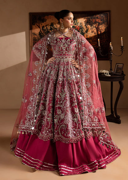 Nayaab | Magenta Embroidered Hand Embellished Pishwas Lehenga