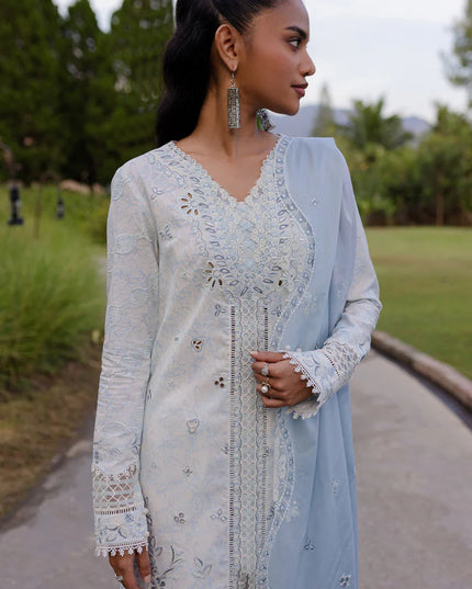 Qalamkar | Light Blue Embroidered Lawn Suit