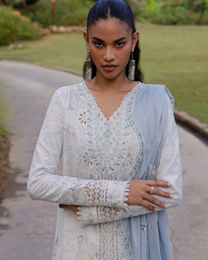Qalamkar | Light Blue Embroidered Lawn Suit