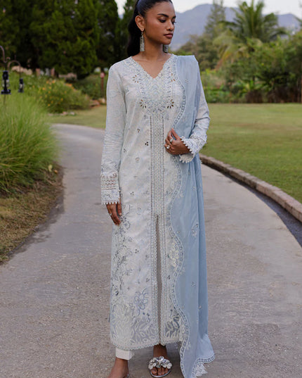 Qalamkar | Light Blue Embroidered Lawn Suit