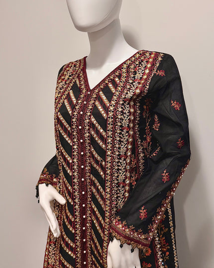 Black & Burgundy Embroidered Occasion Wear Suit