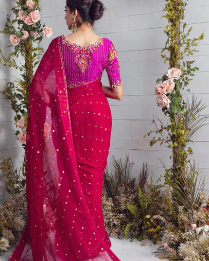Deena | Pink Chiffon Embellished Saree