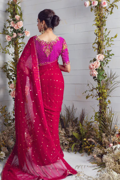 Deena | Pink Chiffon Embellished Saree