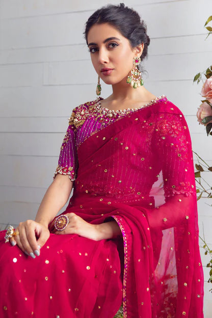 Deena | Pink Chiffon Embellished Saree