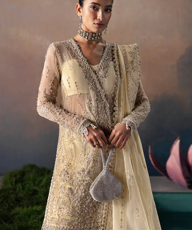 Luana | Pale Yellow Organza Embellished Sharara