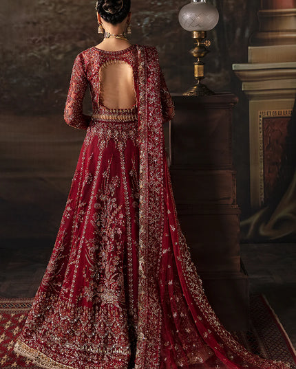 Emmaline | Maroon Net Organza Embellished Lehenga Choli