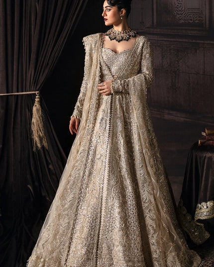 Margaret | Golden Zari Hand Embellished Front Panel Gown