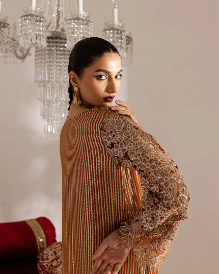 Hala | Rust Cut Work Chiffon Kaftan