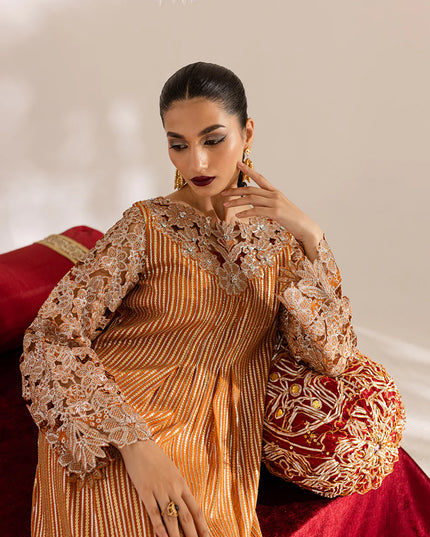 Hala | Rust Cut Work Chiffon Kaftan
