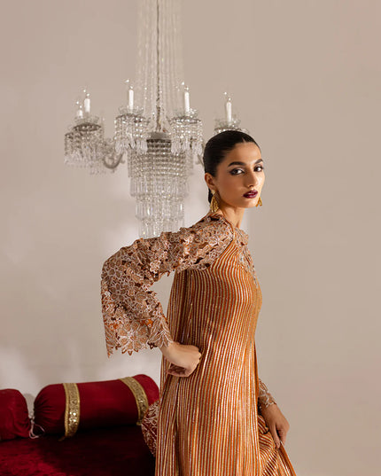 Hala | Rust Cut Work Chiffon Kaftan