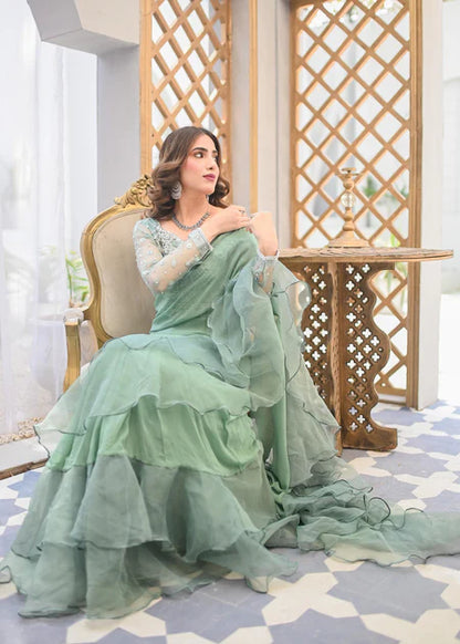 Fern | Mint Green Ruffled Chiffon Saree