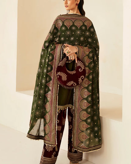 Jasmin | Green Embroidered Velvet Suit