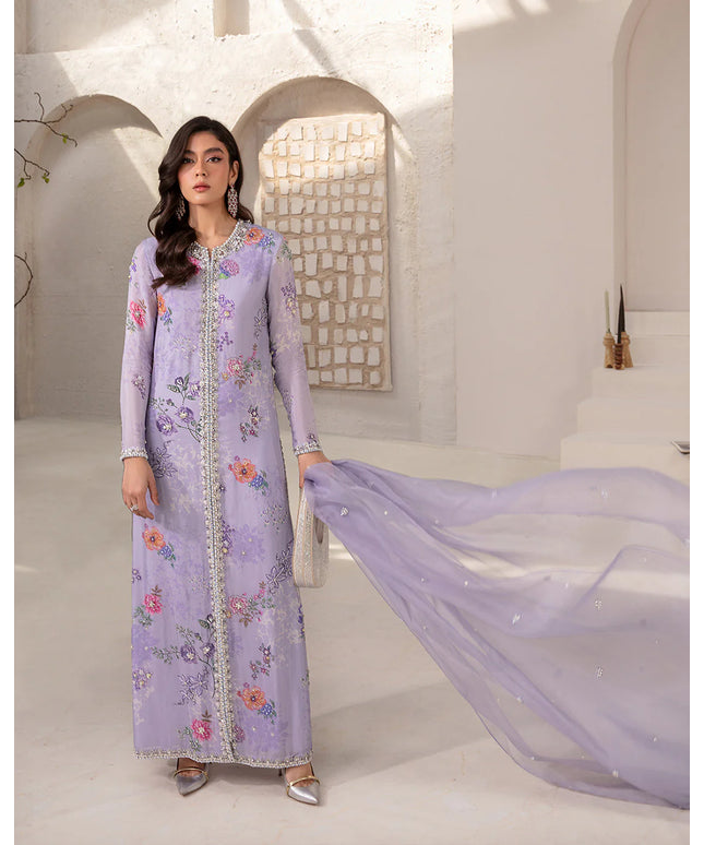 Faiza Saqlain | Lilac Silk Embellished Shirt Silhouette