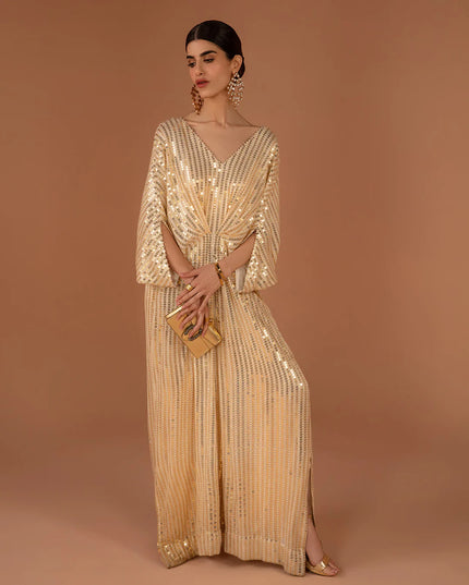 Faiza Saqlain | Gold Sequin Georgette Kaftan