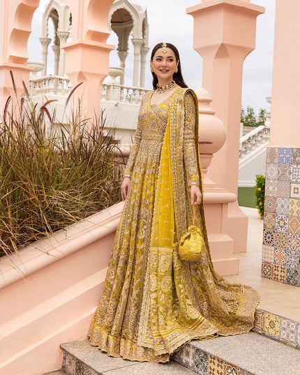 Faiza Saqlain | Yellow Embroidered Angrakha Pishwas