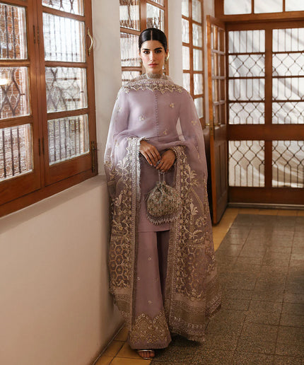 Faiza Saqlain | Lilac Raw Silk Embroidered Suit