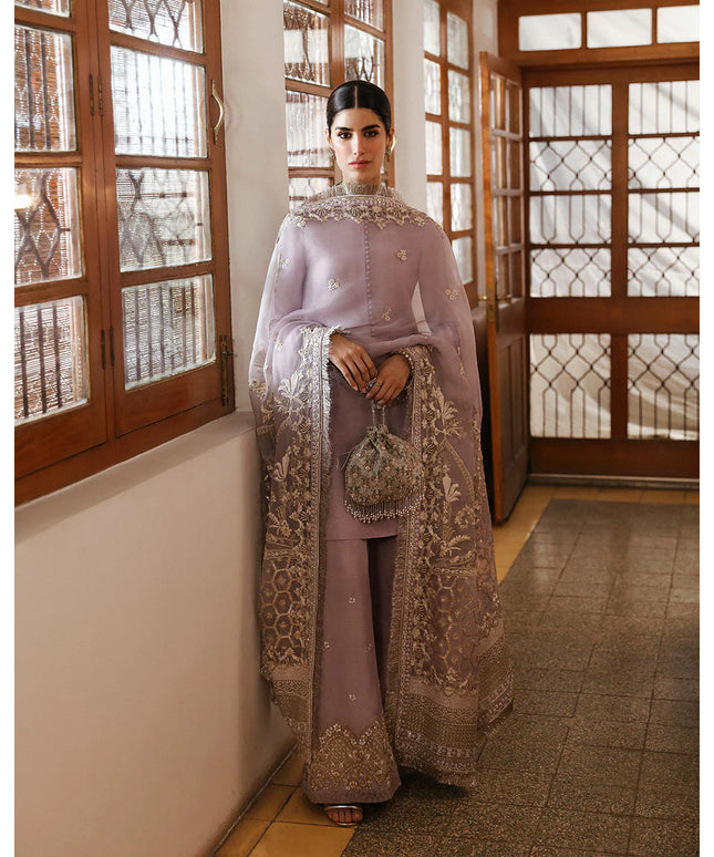 Faiza Saqlain | Lilac Raw Silk Embroidered Suit