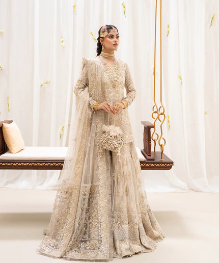 Faiza Saqlain | Ivory Net Embroidered Embellished Gharara