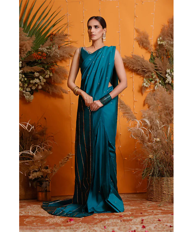 Sanita | Sea Green Silk Embellished Saree
