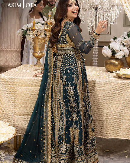 Asim Jofa | Green Embroidered Chiffon Maxi Dress
