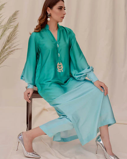 Gladiolus | Teal Blue Ombre Long Co Ord Set