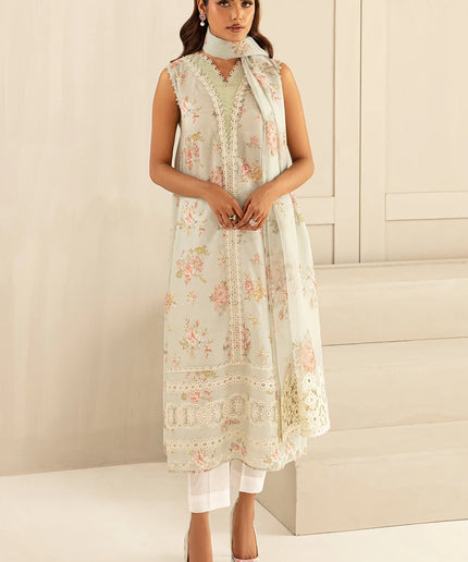 White Printed Floral Lawn Dress