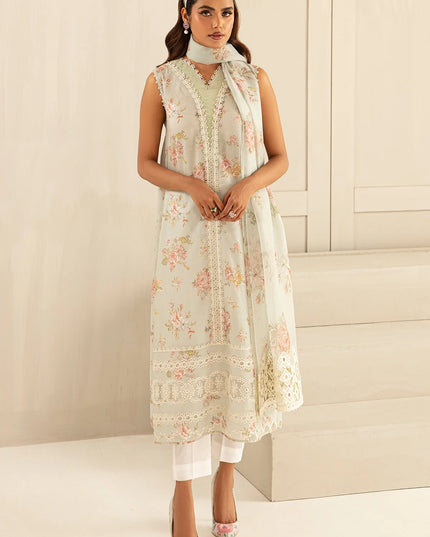 White Printed Floral Lawn Dress