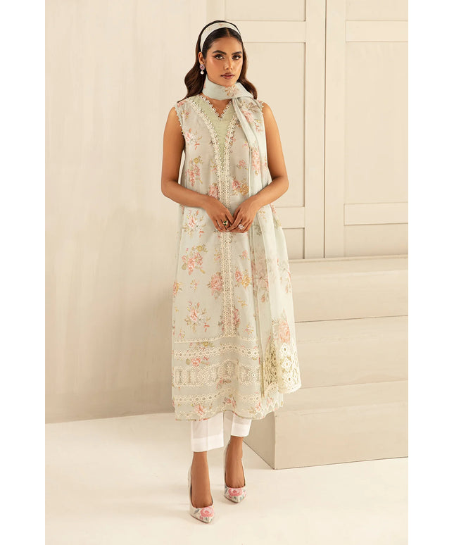 White Printed Floral Lawn Dress