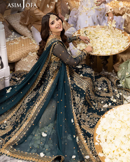 Asim Jofa | Green Embroidered Chiffon Maxi Dress