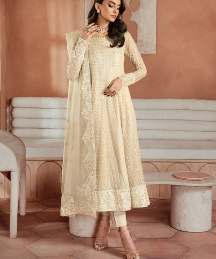 Iznik | Off White Chiffon Embroidered Pishwas
