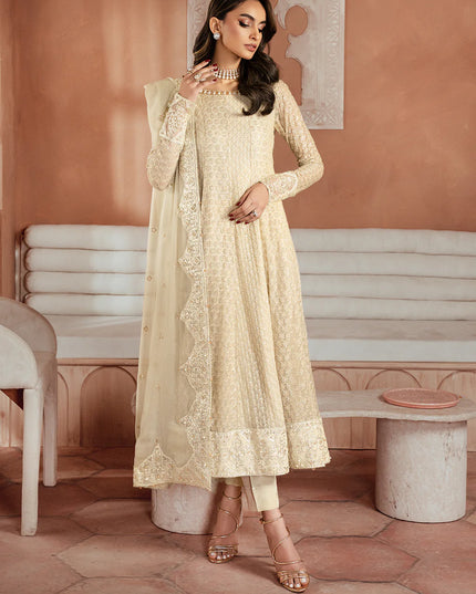 Iznik | Off White Chiffon Embroidered Pishwas