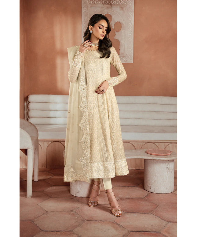 Iznik | Off White Chiffon Embroidered Pishwas