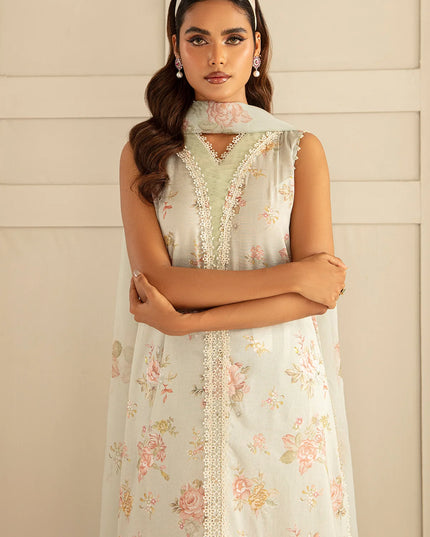 White Printed Floral Lawn Dress