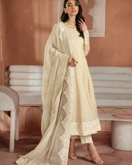 Iznik | Off White Chiffon Embroidered Pishwas