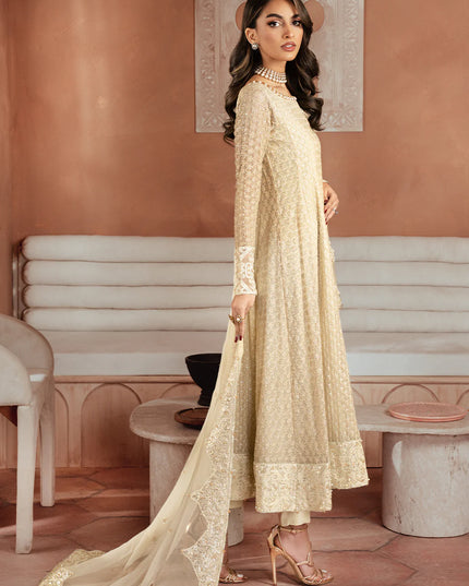 Iznik | Off White Chiffon Embroidered Pishwas