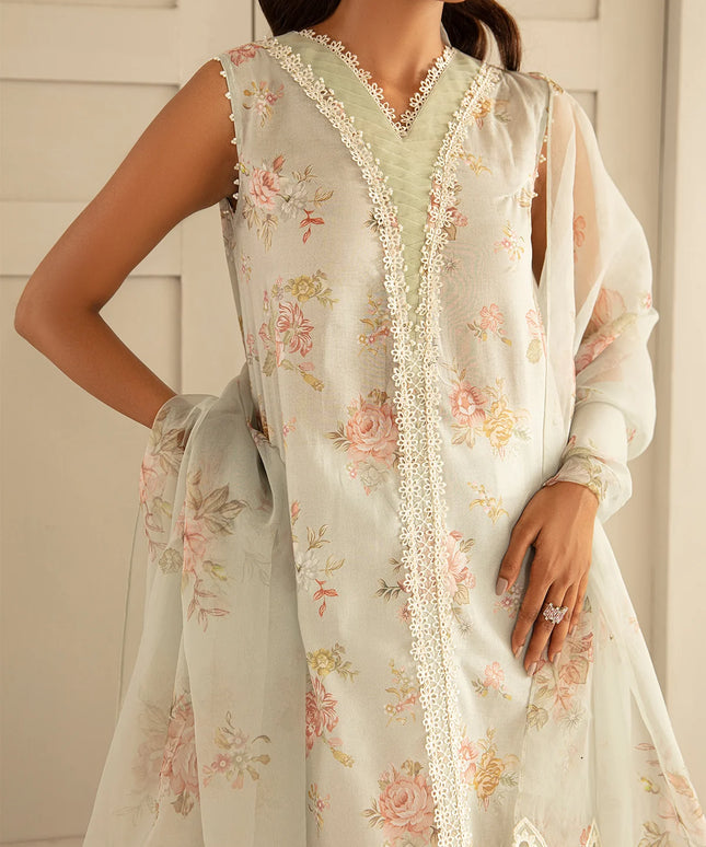 White Printed Floral Lawn Dress