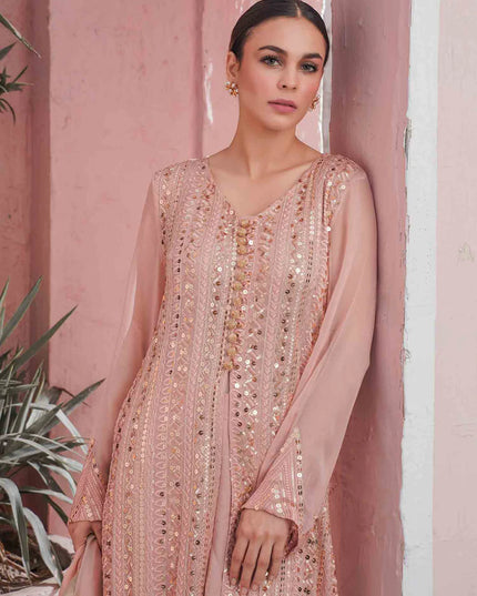 Ufaq | Peach Chikenkari Embellished Gown