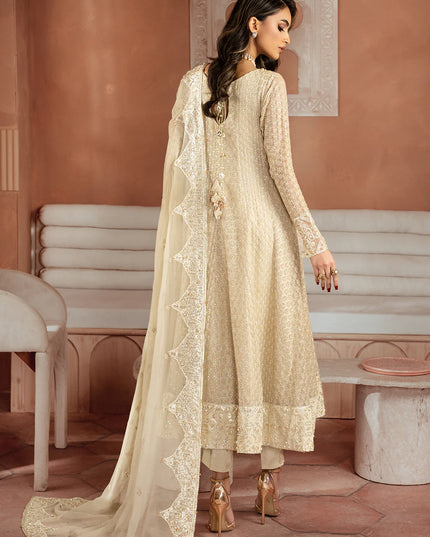 Iznik | Off White Chiffon Embroidered Pishwas