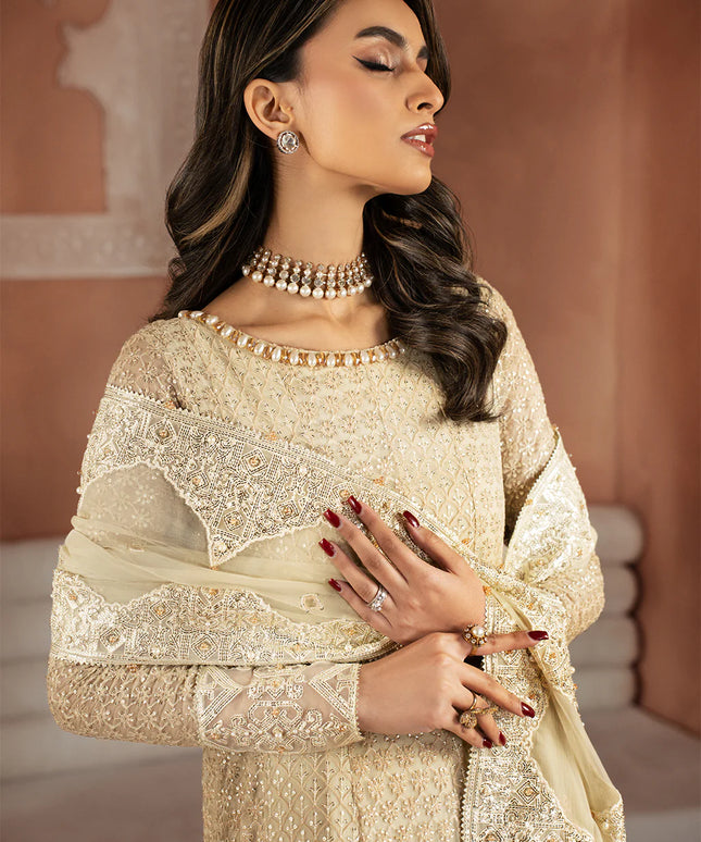 Iznik | Off White Chiffon Embroidered Pishwas