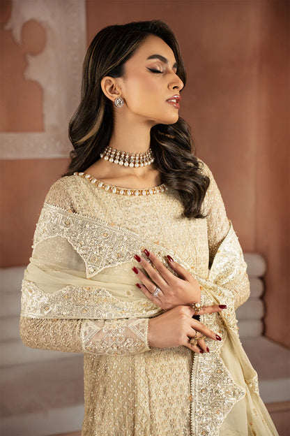 Iznik | Off White Chiffon Embroidered Pishwas