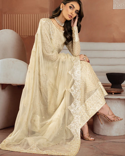 Iznik | Off White Chiffon Embroidered Pishwas