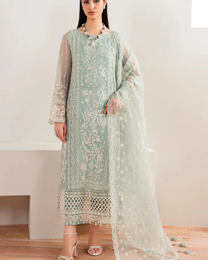 Baroque | Green Chiffon Embroidered Suit