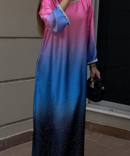 Blush | Ombre Shimmer Pink & Blue Embellished Kaftan