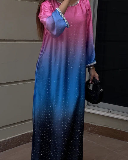 Blush | Ombre Shimmer Pink & Blue Embellished Kaftan
