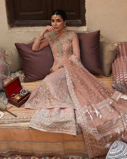 Faiza Saqlain | Pink Embellished Embroidered Raw Silk Sharara