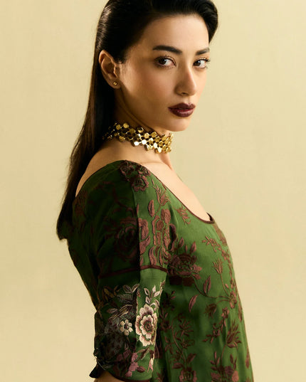Zara ShahJahan | Moss Green Chiffon Georgette Embroidered Suit