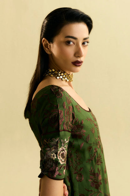 Zara ShahJahan | Moss Green Chiffon Georgette Embroidered Suit