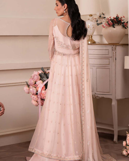 Roselyn | Peach Chiffon Embroidered Lehenga