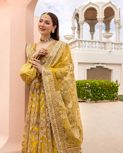 Faiza Saqlain | Yellow Embroidered Angrakha Pishwas